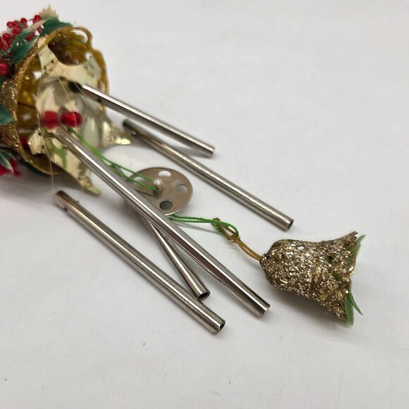 Vintage 1970s Christmas Elf Wind Chime Ornament With Holly & Bell Decoration - Picture 4 of 9